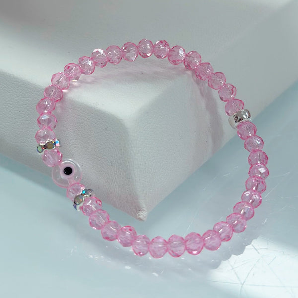 Handmade Clear Crystalised Stretch Mati Bracelet- Pink