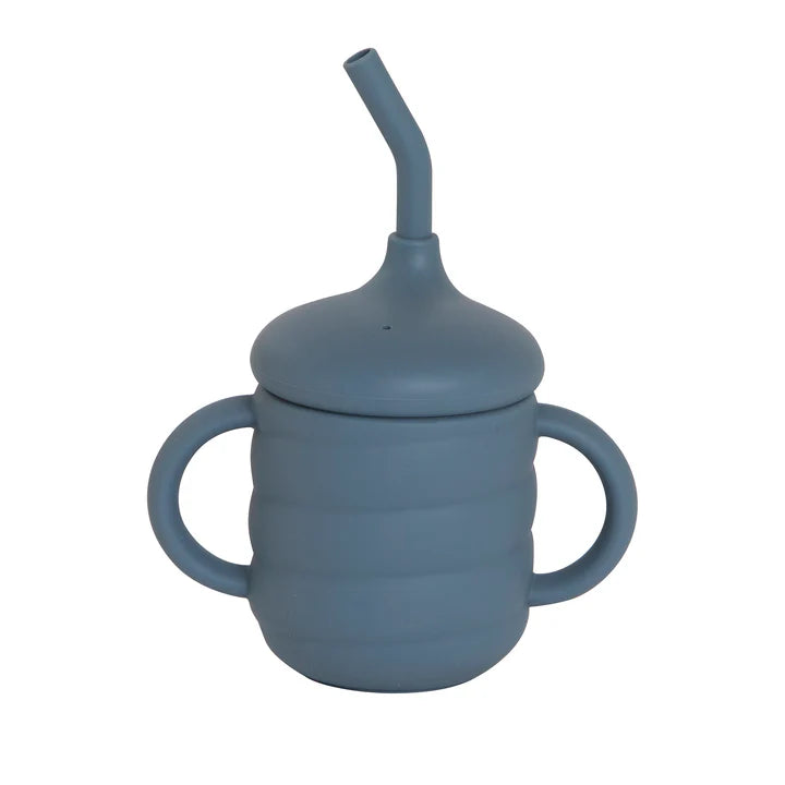 All4Ella-  Silicone Sippy Cup with Straw- Slate Blue