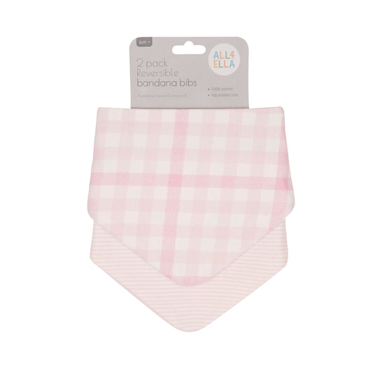 All4Ella- 2 Pack Bandana Bibs- Gingham Pink