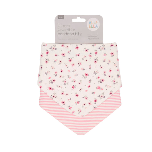 All4Ella- 2 Pack Bandana Bibs- Pink Petals
