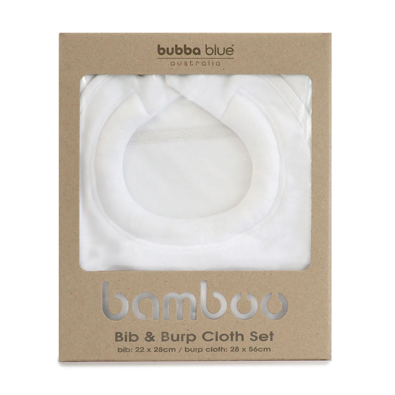 Bubba Blue- White Bamboo Bib & Burp