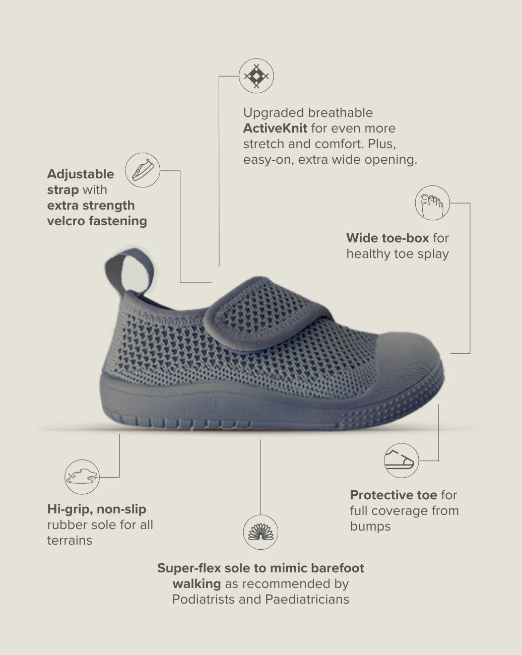 Little Sohls- Active Velcro Shoe- Slate Grey
