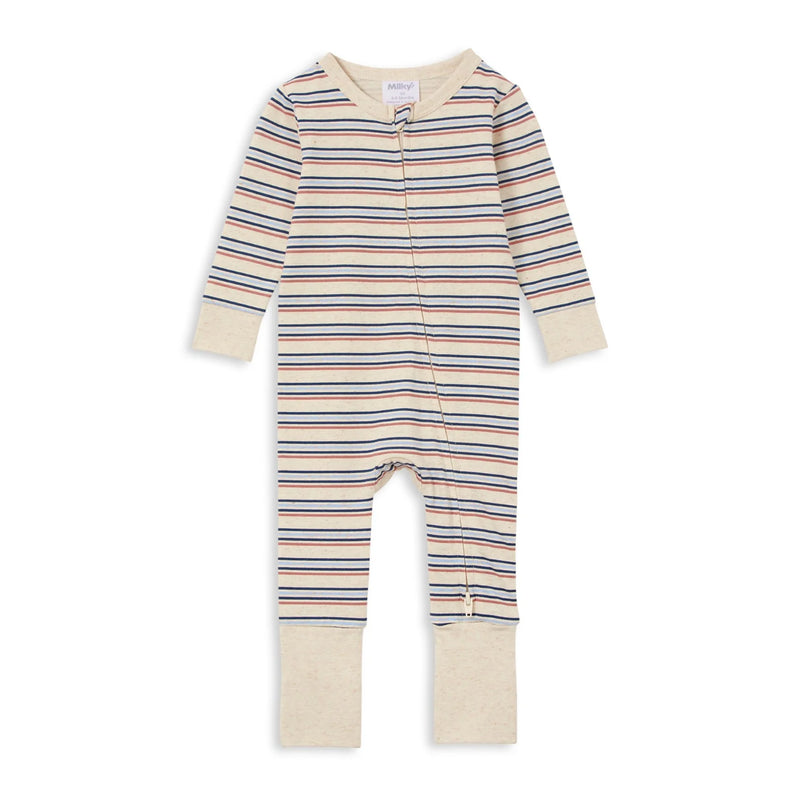 Milky Clothing - Natural Stripe Zip Romper