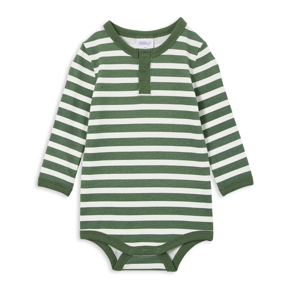 Milky Clothing - Green Stripe Henley Bubbysuit