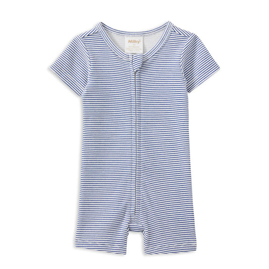 Milky Clothing - Blue Rib Zip Romper