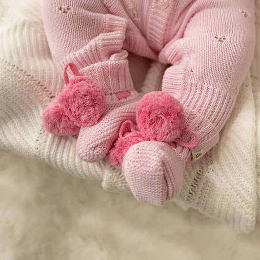 Confetti Kids - Pink Poms Knit Baby Booties