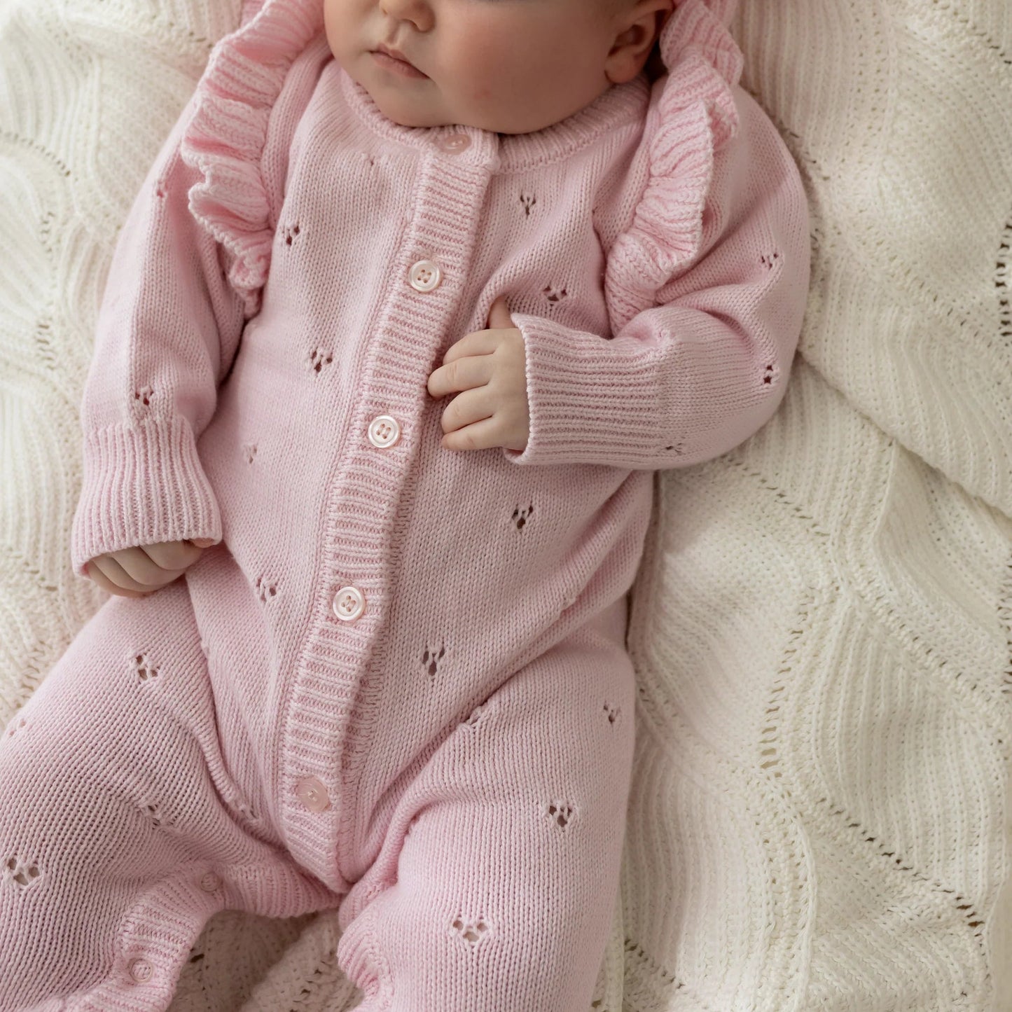 Confetti Kids - Pink Pointelle Knit Romper
