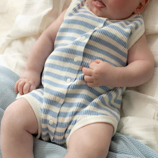 Confetti Kids - Blue Stripe Breezy Knit Romper