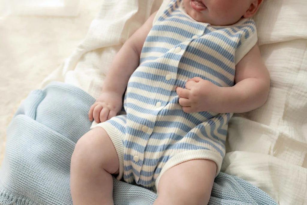Confetti Kids - Blue Stripe Breezy Knit Romper