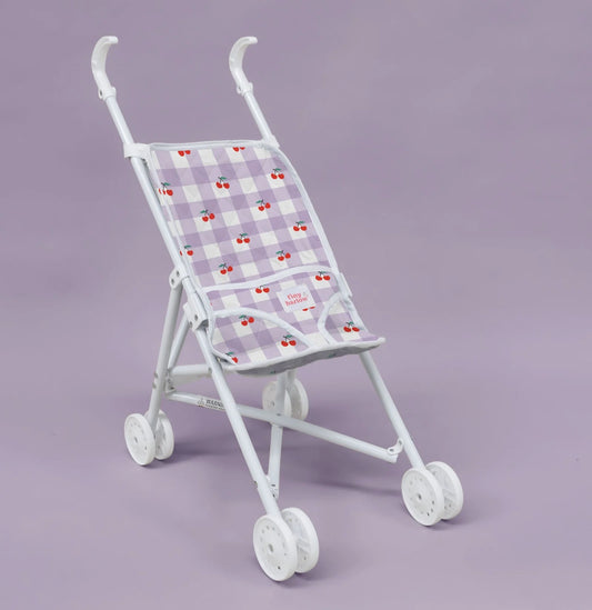 Tiny Harlow - Folding Dolls Stroller - Lilac Gingham Cherry