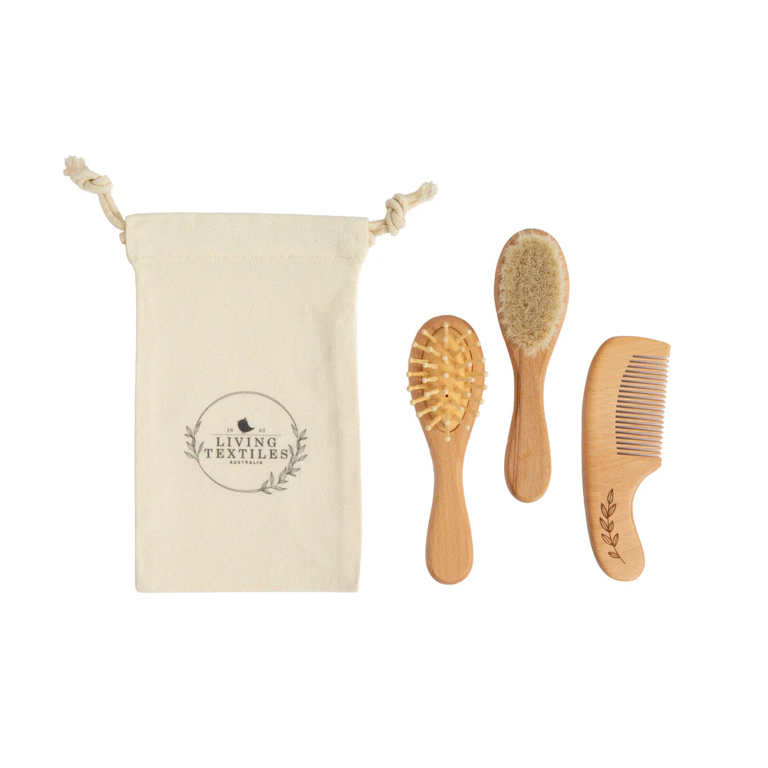 Living Textiles- 3pc Wooden Brush & Comb Set