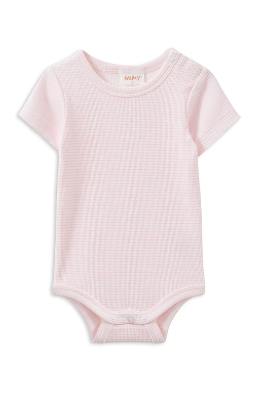 Milky Clothing - Pink Stripe Rib Bubbysuit