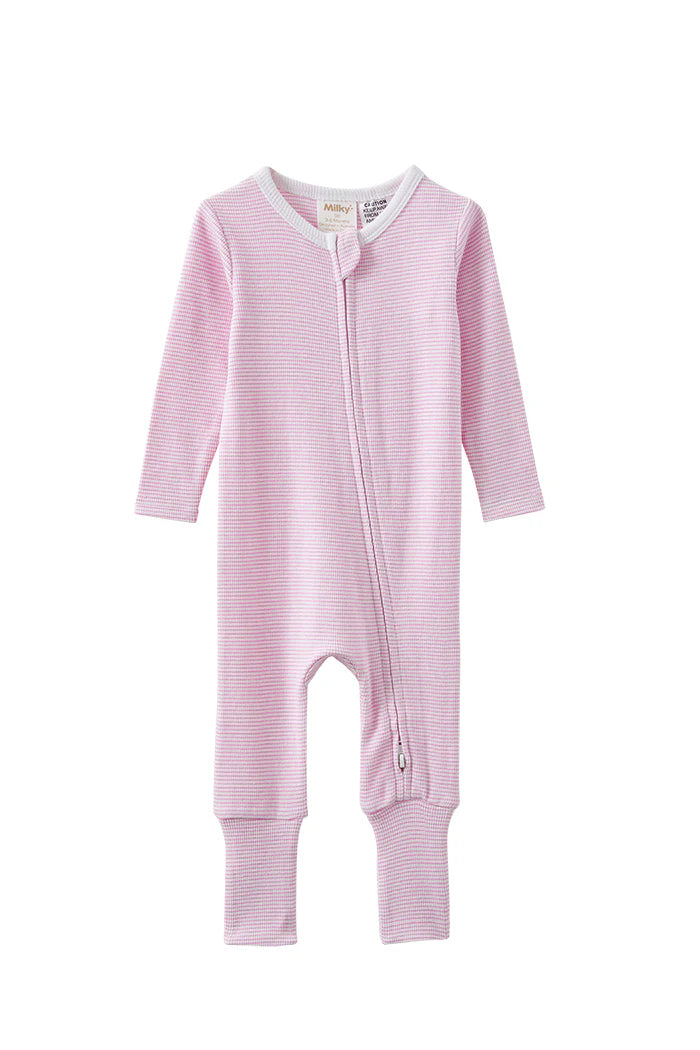 Milky Clothing -Pink Stripe Zip Romper