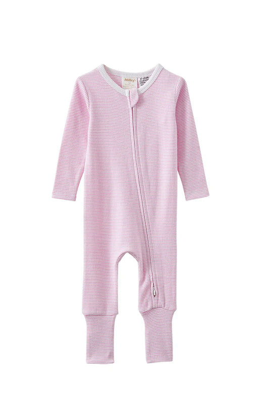 Milky Clothing -Pink Stripe Zip Romper