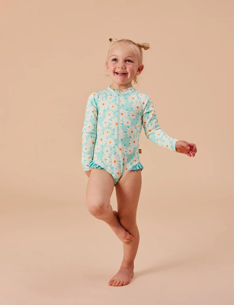 Goldie + Ace - Daisy Delight Long Sleeve Swimsuit Lagoon