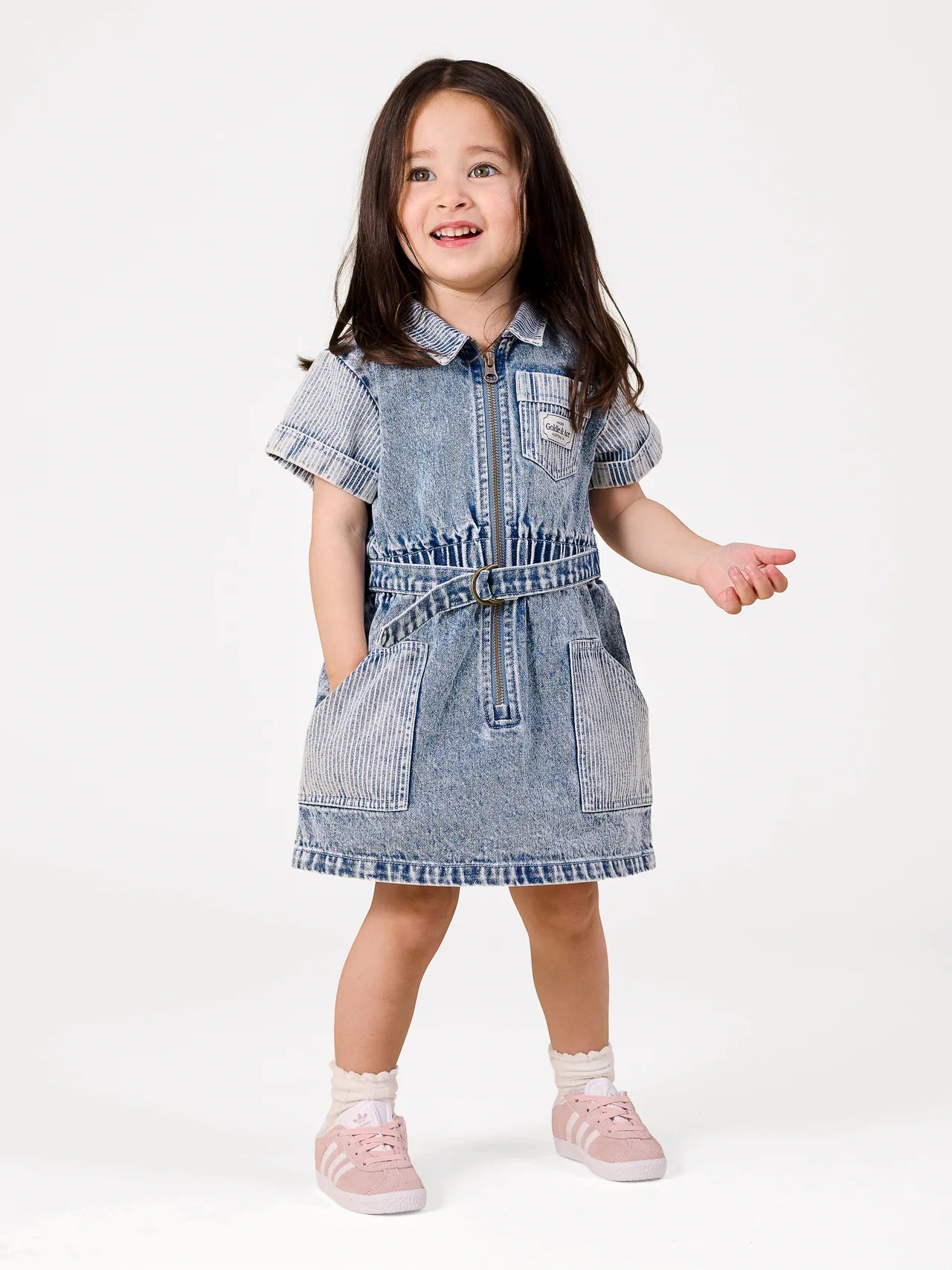 Goldie + Ace - Piper Pinstripe Denim Belted Dress