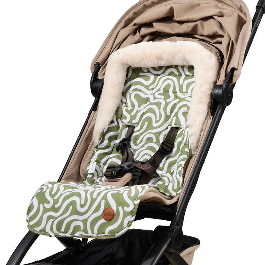 Oi Oi- Cozy Fleece Reversible Pram Liner- Green Squiggle