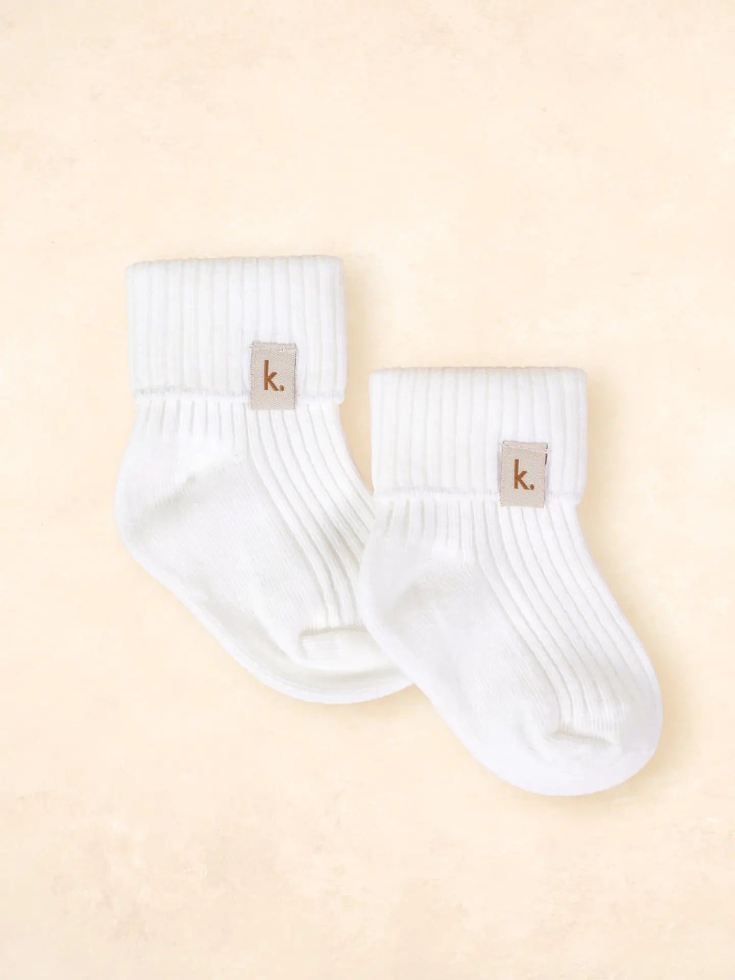 Ivory Cotton Ribbed Socks with K logo for Kiin