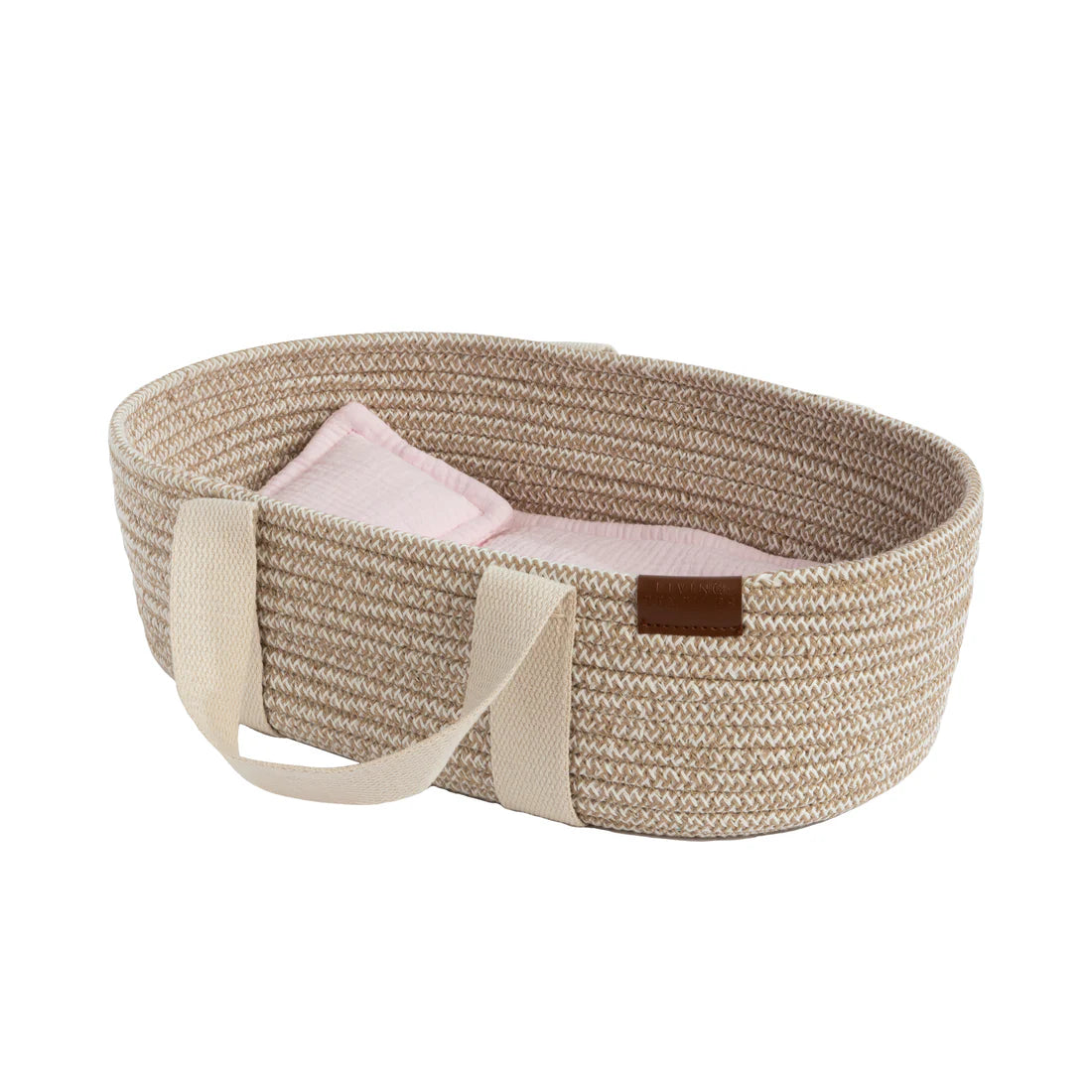 Living Textiles- Blush- Cotton Rope Doll Moses Basket