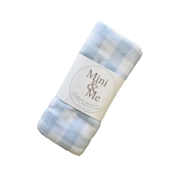 Mini & Me - Blue Gingham Bamboo Muslin Wrap