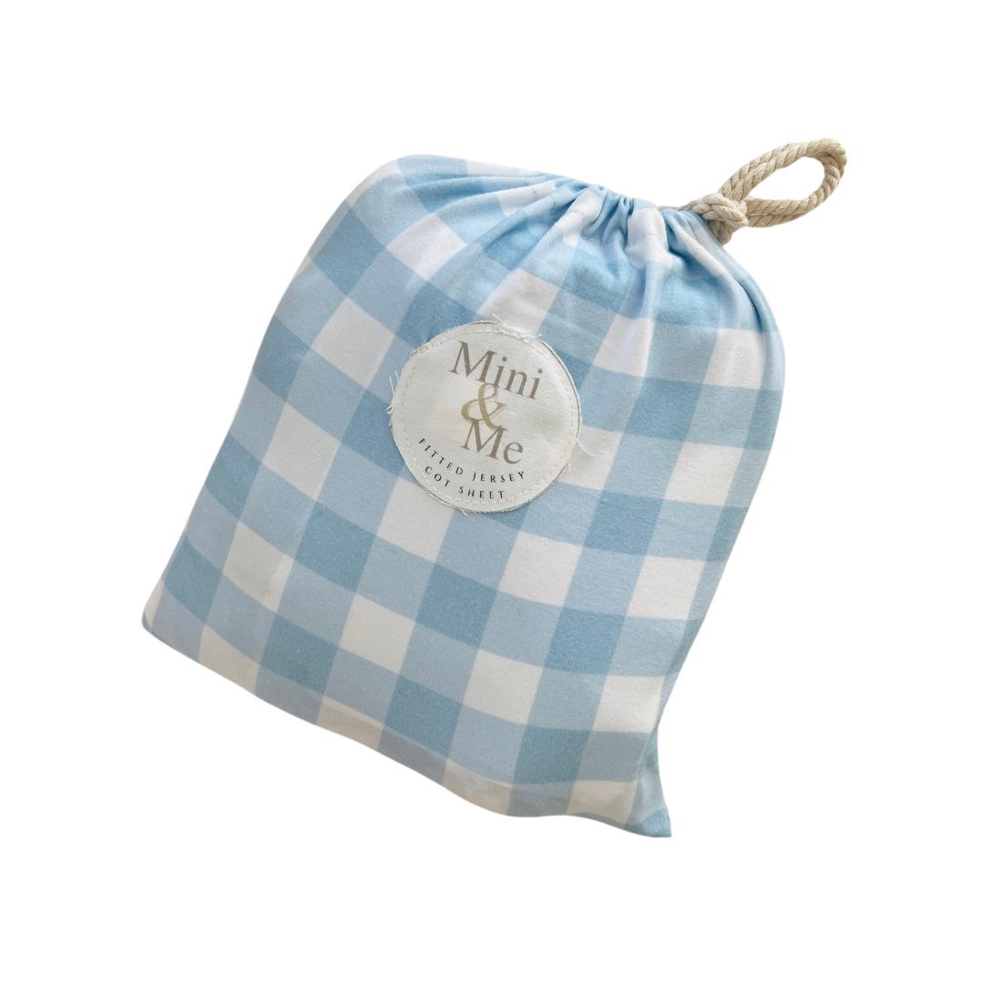Cuddle Bug & Co - Blue Gingham Organic Fitted Cot Sheet