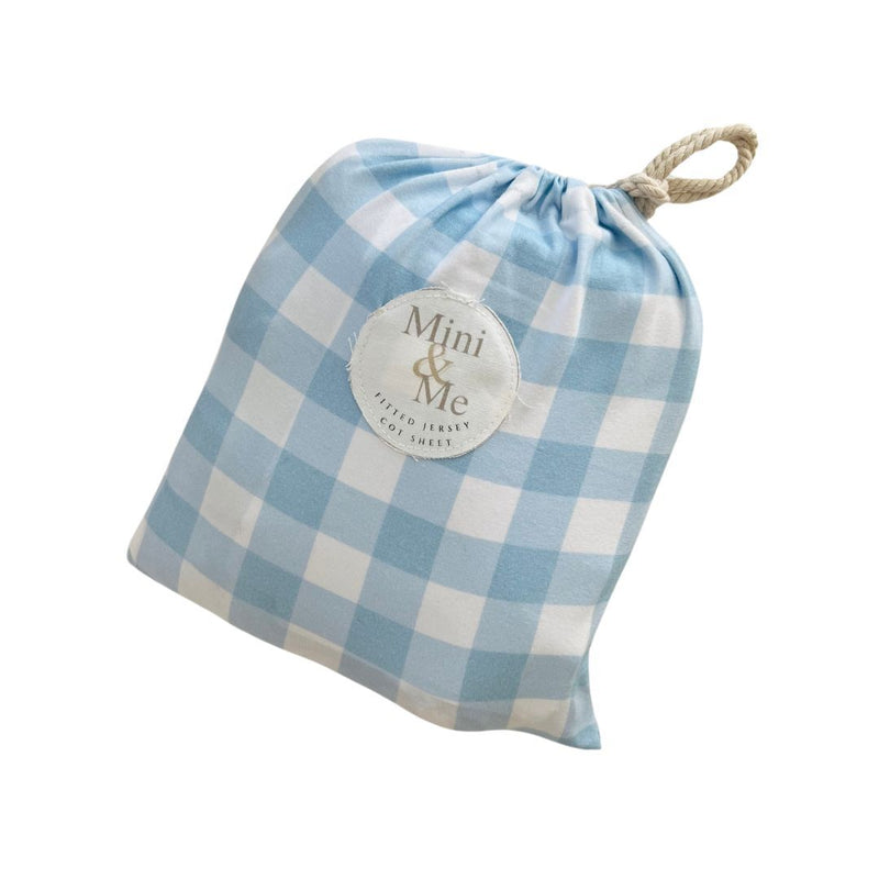 Mini & Me - Blue Gingham Organic Fitted Cot Sheet