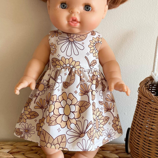 Handmade Doll's Clothing- Dress- Neutral Floral