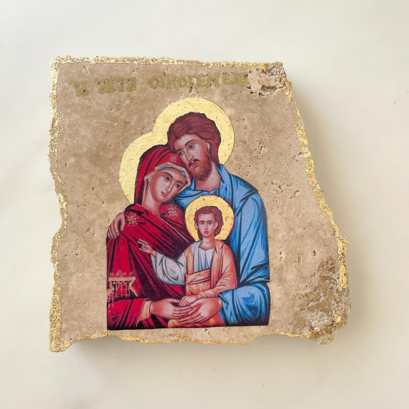 Broken Travertine Marble Religious Icon- Holy Family