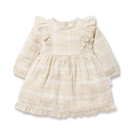 Aster and Oak - Beige Plaid Ruffle Dress
