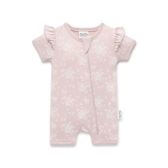 Aster and Oak  - Eve Floral Short Sleeve Zip Romper