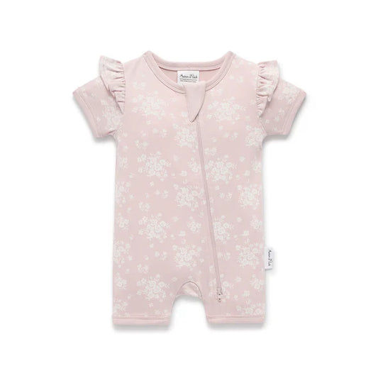 Aster and Oak  - Eve Floral Short Sleeve Zip Romper