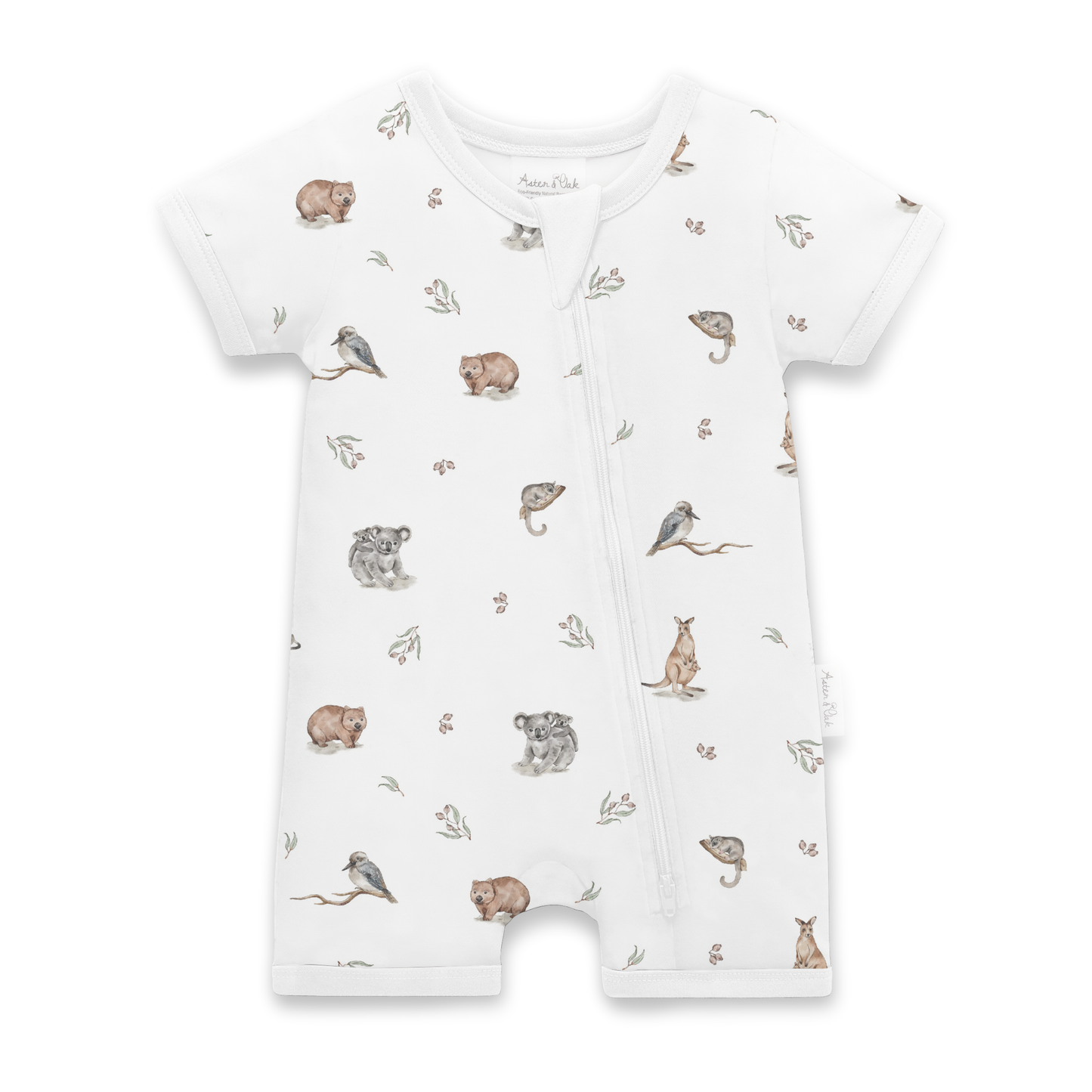 Aster and Oak  - Native Animals Short Sleeve Zip Romper