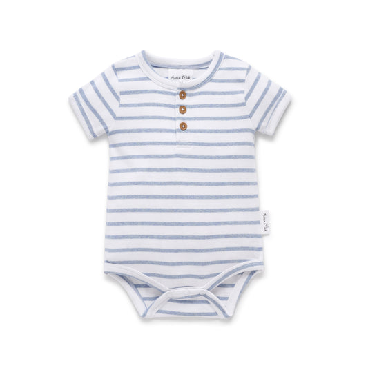 Aster and Oak  - Blue Stripe Rib Henley Onesie
