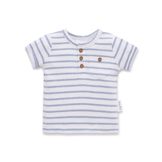 Aster and Oak  - Blue Stripe Rib Henley Top