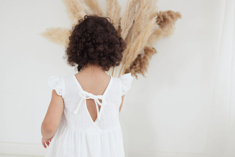 Aster and Oak - White Muslin Flutter Dress