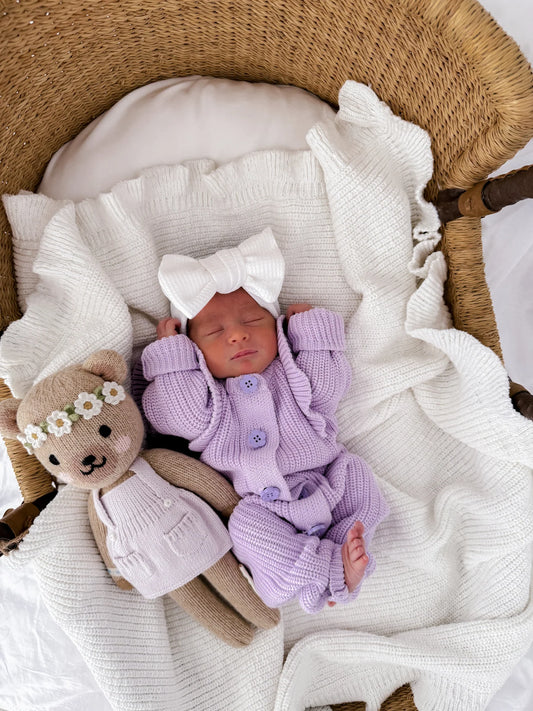 Petit + Co- Frilled Ribbed Knit Romper- Orchid