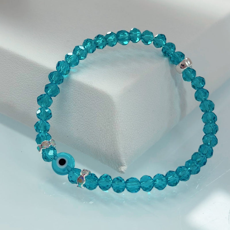 Handmade Clear Crystalised Stretch Mati Bracelet- Blue