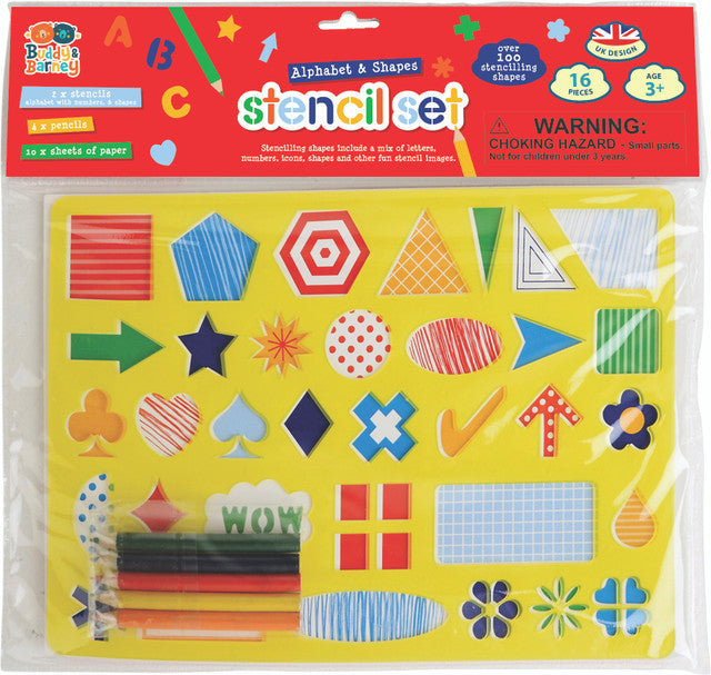Buddy & Barney -Alphabet & Shapes- Stencil & Pencil Double Pack