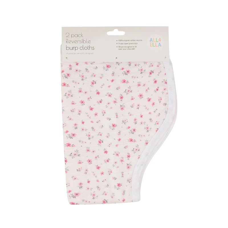 All4Ella - Pink Petals Organic Burp Cloth 2 Pack
