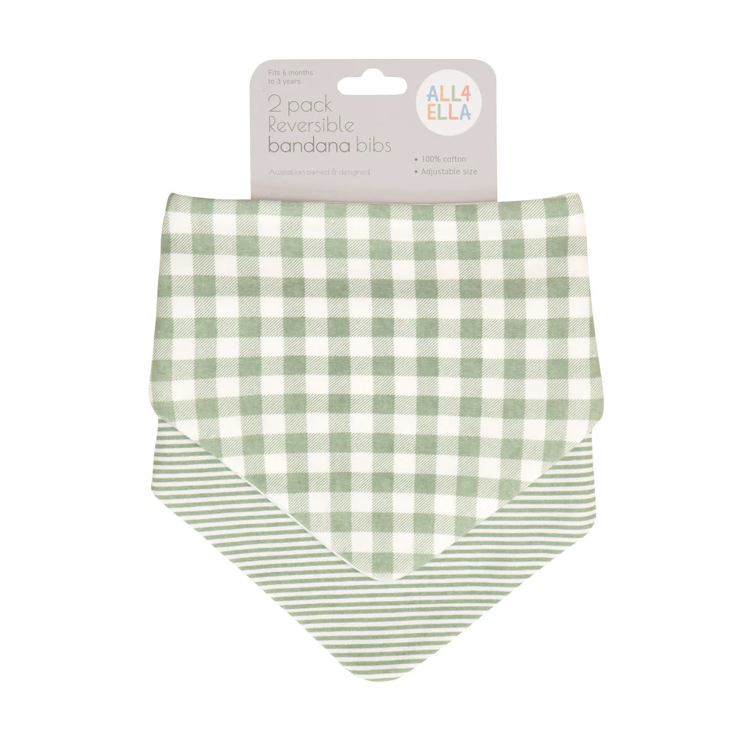All4Ella- 2 Pack Bandana Bibs- Sage Gingham