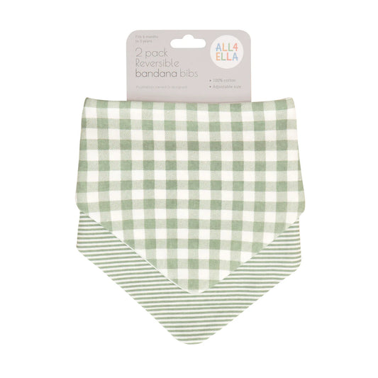 All4Ella- 2 Pack Bandana Bibs- Sage Gingham