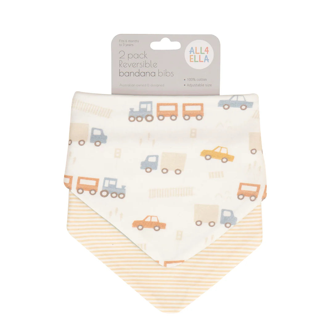 All4Ella- 2 Pack Bandana Bibs- Trucks