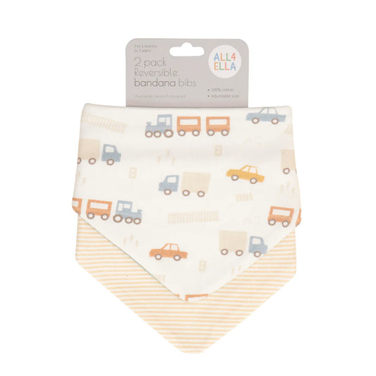All4Ella- 2 Pack Bandana Bibs- Trucks