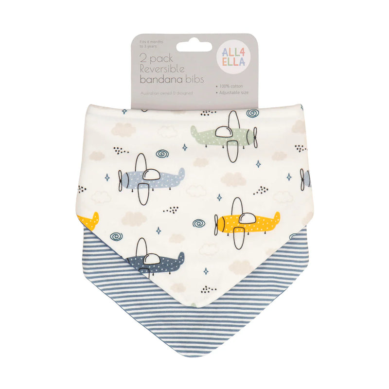 All4Ella- 2 Pack Bandana Bibs- Planes