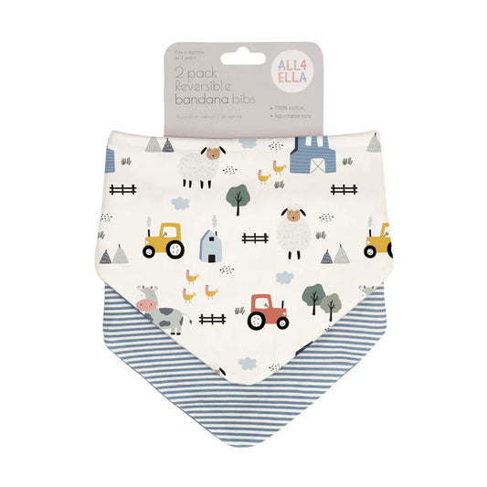 All4Ella- 2 Pack Bandana Bibs- Barnyard