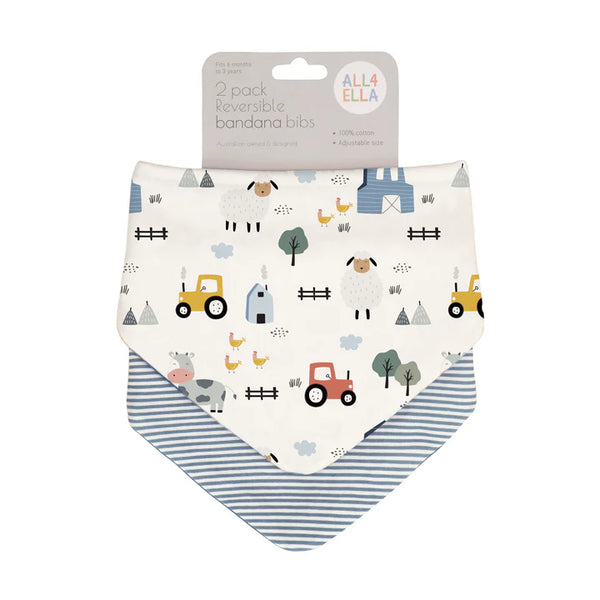 All4Ella- 2 Pack Bandana Bibs- Barnyard