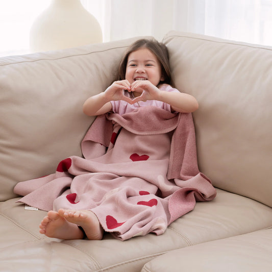 Fox & Fallow - Pink Hearts  Reversible Blanket