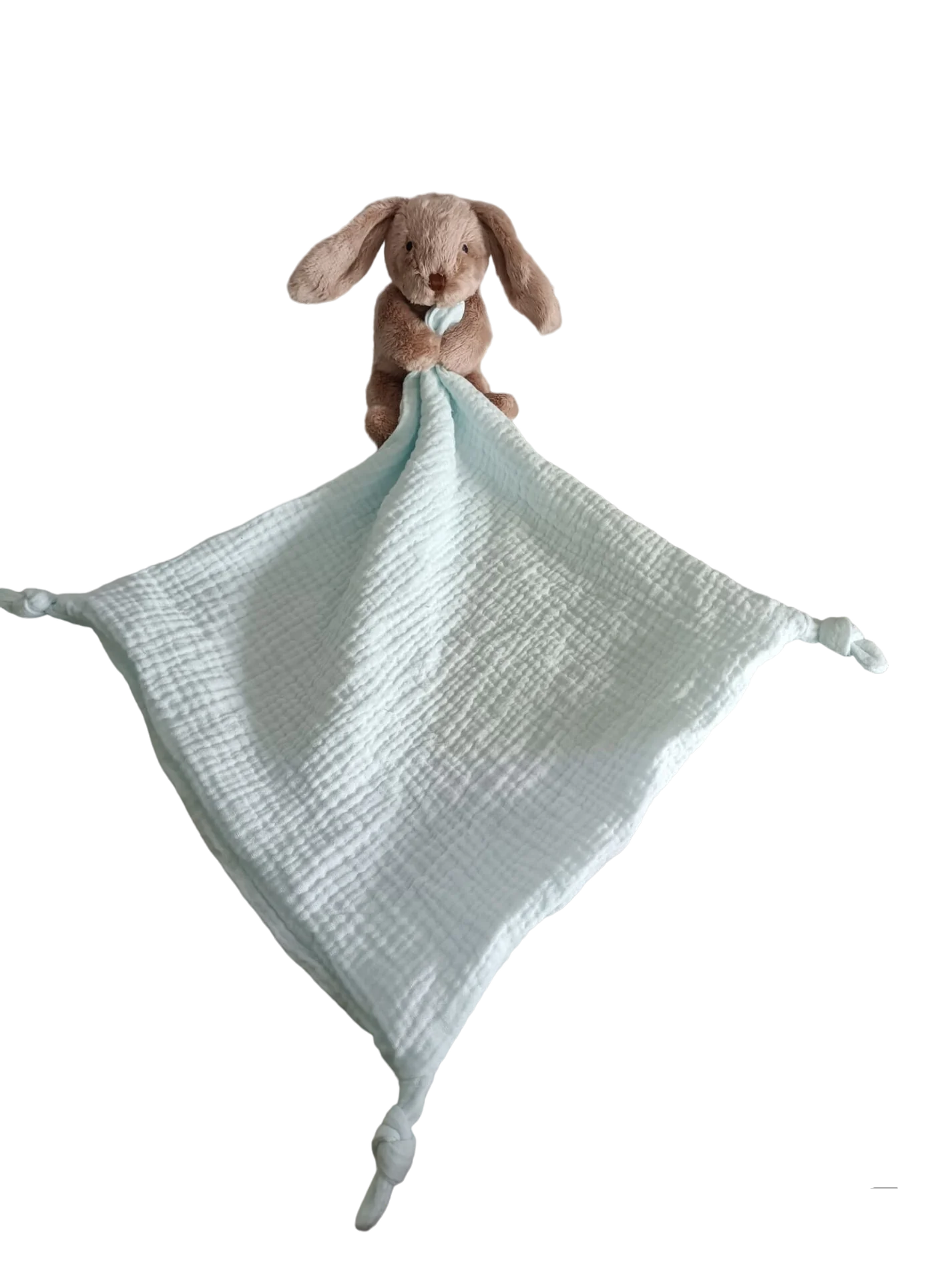Petite Vous- Benny The Bunny With Blue Muslin Comforter