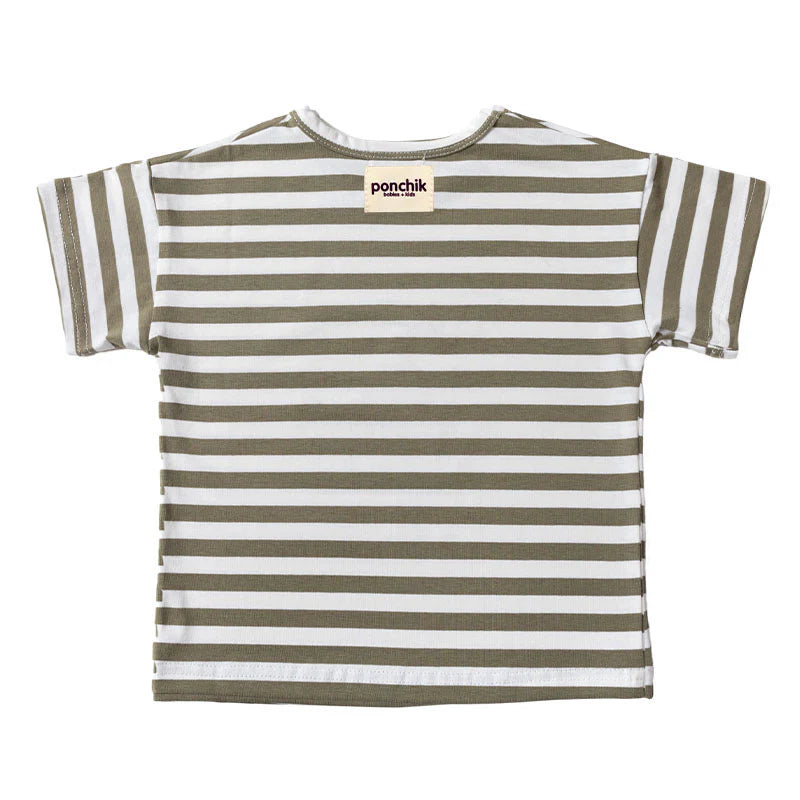 Ponchik- Seaweed Stripe Boxey Over-Sized Cotton T-Shirt