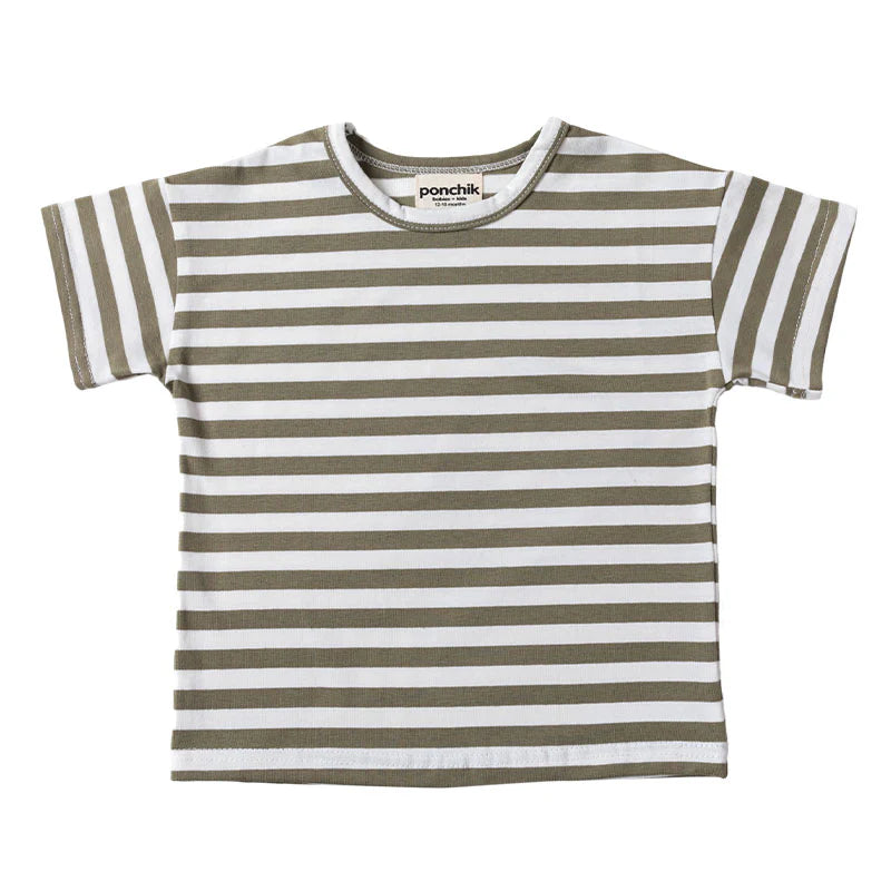 Ponchik- Seaweed Stripe Boxey Over-Sized Cotton T-Shirt